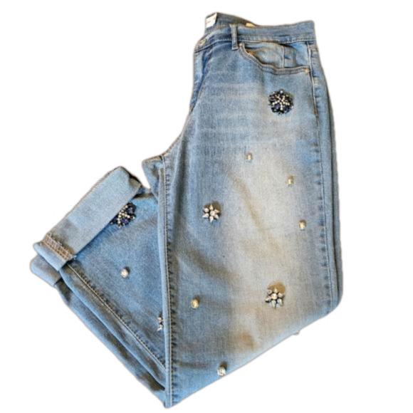 Jessica Simpson Nika Best Friend Bejeweled Light Wash Ankle Jeans Size 29 - Picture 16 of 16